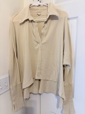 We The Free Oversized Split-V Pullover in Cream